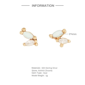 Dettaglio orecchini in argento 925 con opale e zircone marquise e pietra opale 5x4mm