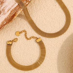 Mesh Chain Necklace And Bracelet Set Stainless Steel 18K Gold Plated Choker For Women Fashion Jewelry