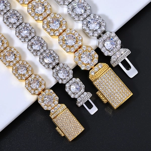 Iced out Cuban link bracelets in gold and silver finish with sparkling zircons