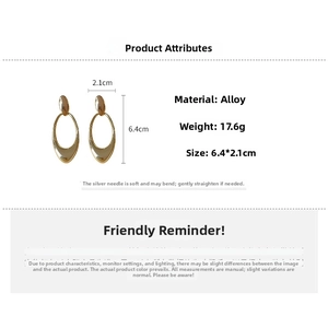 Detailed view of hollow oval drop earrings with 6.4x2.1cm size and 17.6g weight info