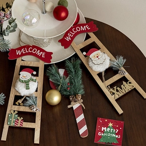 Festive Christmas wooden ladder and snowman decoration set for 2025 holiday tree ornaments