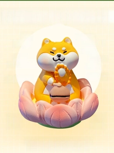 Adorable figurine de chien en résine décoration de bureau lotus chanceux ornement de voiture