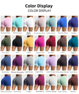 Color display of high waist seamless yoga shorts available in 28 versatile vibrant shades