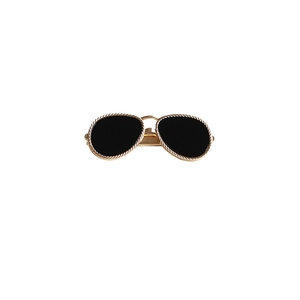 Chic gold-toned glasses-shaped hair clip with black lenses on white background