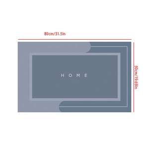 Modern grey-blue absorbent bath mat with HOME text and geometric design, 50x80cm
