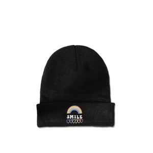 Acrylic Beanie Hat Smile Rainbow Hearts Embroidery Warm Winter Knit Cap Fashion Cold Weather Headwear Unisex