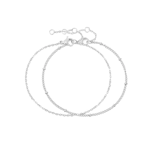 Minimalist double layer stainless steel bead chain anklet set with adjustable lobster clasp