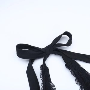 Detailed close-up of a black lace bow and delicate fabric textures on a French style dress