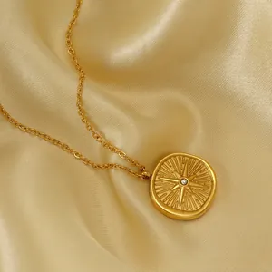 Eight-pointed Star Pendant Necklace 18K Gold Plated Stainless Steel Zircon Inlaid Compass Star Jewelry For Women