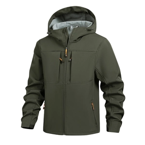 Outdoor softshell jas voor heren in legergroen met capuchon, winddicht en warme fleecevoering