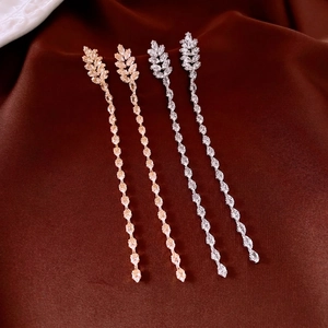Boucles Oreilles Pendantes Longues Pampilles Zircon Marquise Avec Tige Argent Sterling 925 Bijoux Cuivre Pour Femmes