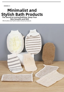 Detailed view of dual-layer exfoliating bath gloves and textured loofah sponge set