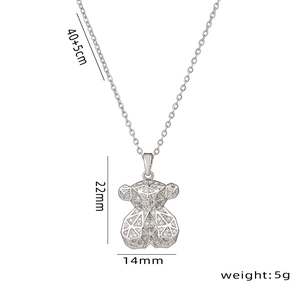 Detailed size parameters of silver robot bear pendant with geometric hollow design