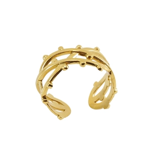 Anello aperto geometrico in acciaio inossidabile placcato oro 18k con linee incrociate