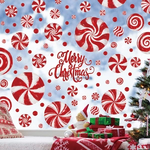 Pegatinas estáticas de PVC de caramelos navideños rojos y blancos para decoración de fiesta