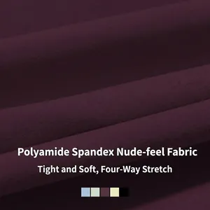 Close-up of high-waisted deep purple yoga pants with soft nude-feel knit fabric texture