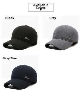 Detailed view of winter baseball caps in black, grey, and navy with warm twill fabric