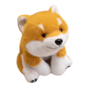 Realistic Shiba Inu plush dog toy with cute yellow and white fur in a sitting pose