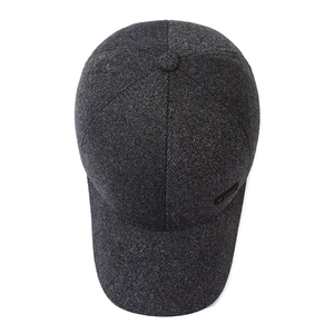 Men's winter baseball cap with ear protection in dark grey textured warm fabric