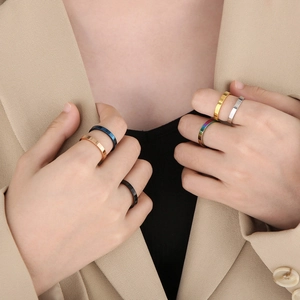 Set of 3mm minimalist polished stainless steel rings in multiple colors for men and women