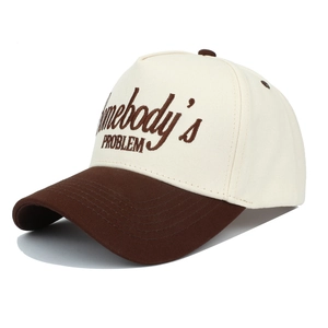 Fashionable Somebody's Problem trucker hat with contrast embroidery in cream and brown