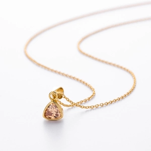 Minimalist S925 sterling silver gold necklace with a triangle champagne gemstone pendant
