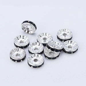 Silver spacers with black rhinestones for DIY bracelets jewelry making accessories