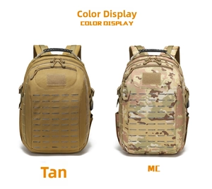 Laser-cut MOLLE tactical backpacks in Tan and Multicam terrain camo finishes