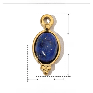 Detailed view of blue natural stone pendant with dimensions of 16mm height and 7mm width