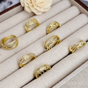 7-piece gold 18K plated adjustable ring set featuring heart shapes and zircon stones