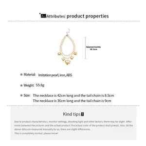 Detailed technical view of double-layered heart pendant necklace with pearl dimensions
