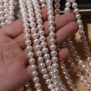 7mm near round natural freshwater pearl necklace string with high luster for DIY jewelry