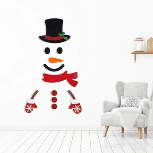 DIY Christmas snowman felt wall stickers with hat, scarf and gloves on white interior wall