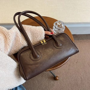 Vintage PU Leather Underarm Shoulder Bag Niche Design Solid Color Rectangular Tote For Women Daily Use