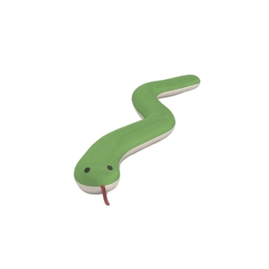Green knitted plush snake squeaky dog toy for small and medium dogs in S-shape dynamic pose