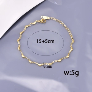 Minimalist gold titanium steel bean chain bracelet with 15+5cm adjustable clasp