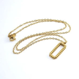 18K gold plated stainless steel necklace with rectangular twisted rope pendant for women