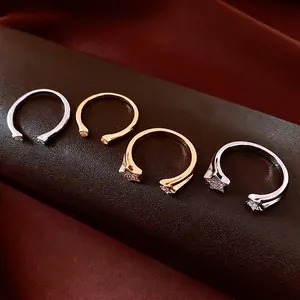 Minimalist 18k gold plated star open ring set with sparkling CZ accents for women