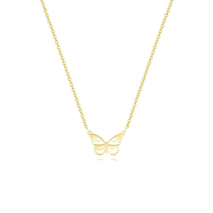 Collier en acier inoxydable plaqué or 18 carats avec pendentif papillon évidé sur fond blanc