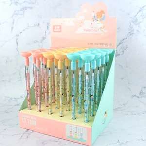 Macro detail of 30-piece box of colorful non-sharpening pencils with macaron caps