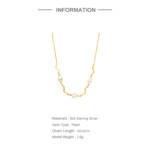 Elegant S925 sterling silver wavy pearl necklace with adjustable gold chain for women