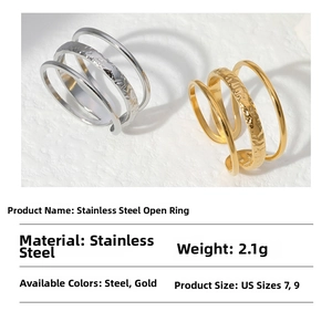 Detailed view of layered titanium steel rings with hammered texture and smooth finish