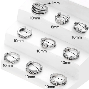 Set of retro vintage silver stainless steel hoop earrings for men in various woven styles