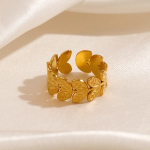 Leaf Ring Stainless Steel Adjustable Open Band Olive Branch Retro Boho Jewelry For Women