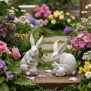 Lot de deux sculptures de lapins blancs en résine pour décorer jardins et terrasses