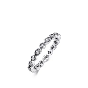 S925 sterling silver eternity ring featuring marquise and round cubic zirconia stones