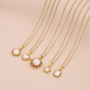 Gold stainless steel pearl heart star and geometric pendant necklaces set for women