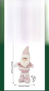 Size guide for retractable Christmas plush with measurements of snowman and Santa dolls