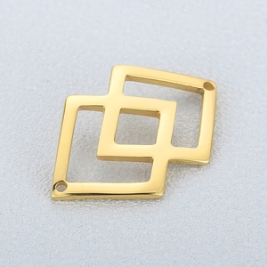 Minimalist gold stainless steel geometric pendant with double interlocking squares