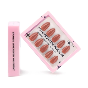 Solid Color Coffee Brown Press On Nails Almond Shape Glossy Full Cover Artificial Fake Finger Nails For Women Daily Wear